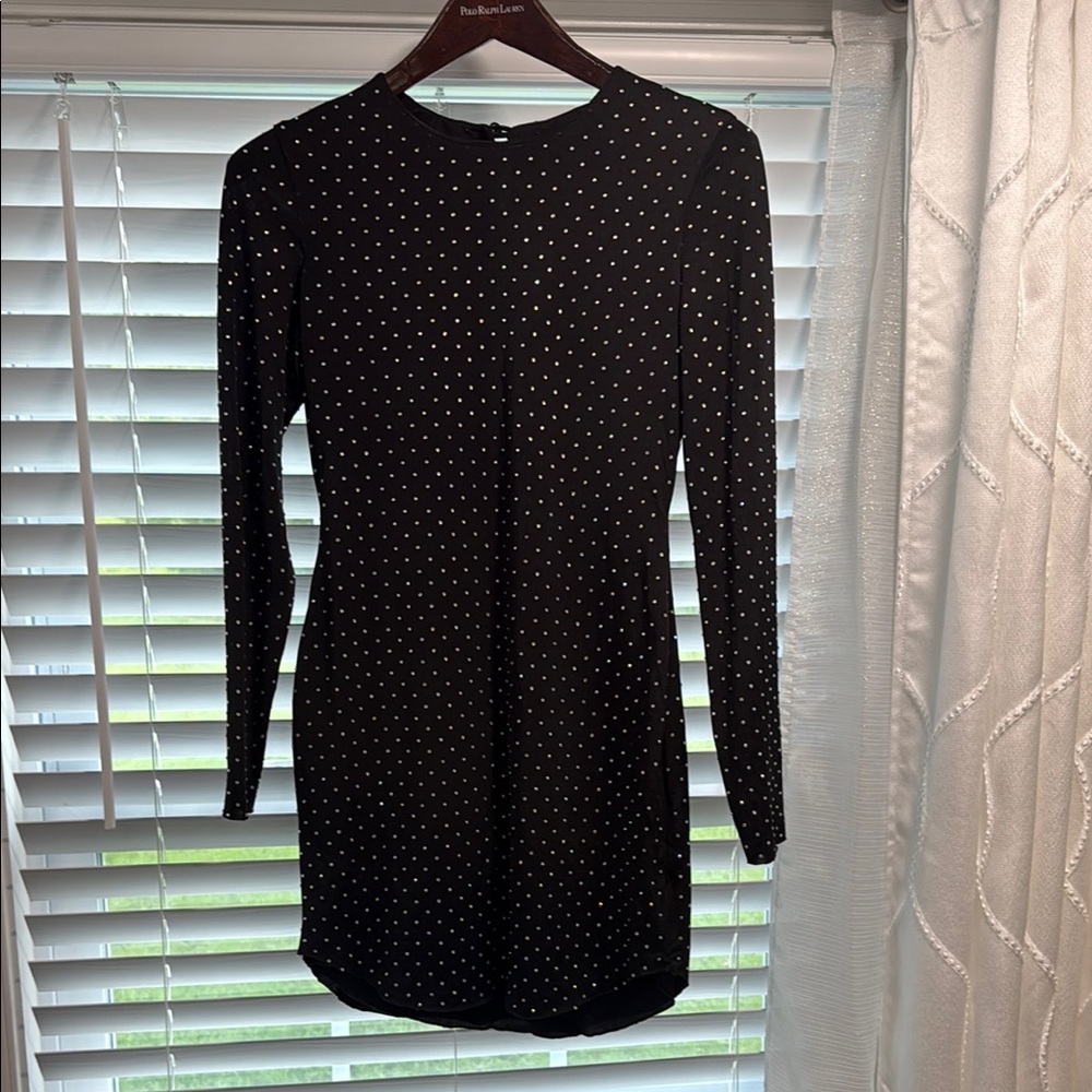 B Darlin Black Long Sleeve Polka Dot Dress